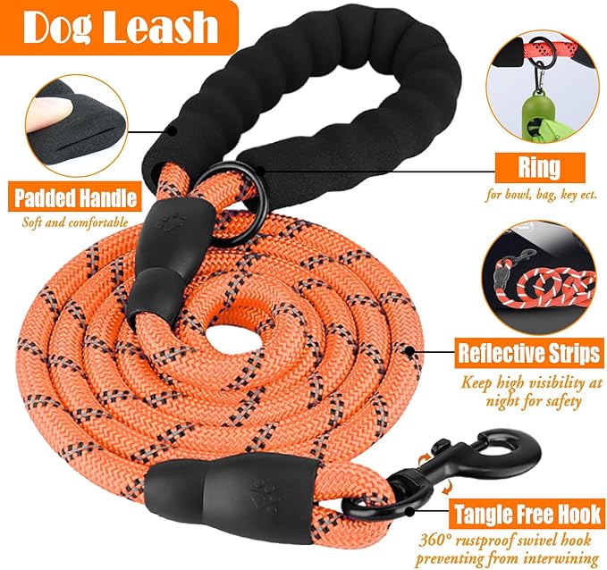 No Pull Dog Harness, Collar & Leash Set | Includes Dog Seat Belt, Collapsible Bowls & Poop Bag Dispenser. Ideal for Training, Walking, Hiking. Fits Small to Large Dogs(Orange-M)