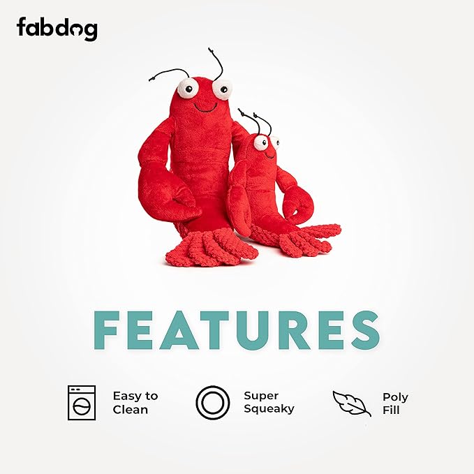 fabdog Floppies Plush Dog Toy - Cute & Durable Squeaky Dog Toys - Best Squeak Toy for Puppies and All Breeds | Ideal Pet Gift| Large Lobster
