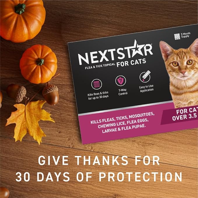 NEXTSTAR Flea and Tick Prevention for Cats, Repellent and Control, Fast Acting Waterproof Topical Drops, Flea Prevention for Cats Over 3.5 lbs, 1 Month Dose