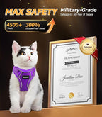 Halypet Cat Harness and Leash Set [MAX Safety 4th-Gen Upgrade] Escape Proof Adjustable Cat Leash Comfortable Soft Vest Easy to Wear Kitten Harness with Reflective Strip for Cats Walking, M Purple