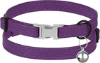 Leather Cat Collar with Buckle and Removable Bell - Non Breakaway Adjustable Soft Safety Small Pet Collars for Girl Boy Cats Kitten (Purple)