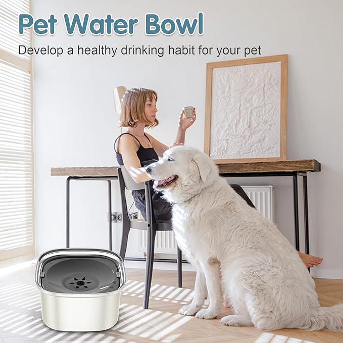 UPSKY 3L Dog Water Bowl 101oz Stainless Steel No Spill Large Capacity Dog Food Water Bowl Slow Water Feeder, Spill Proof Pet Water Dispenser Vehicle Carried Travel Water Bowls