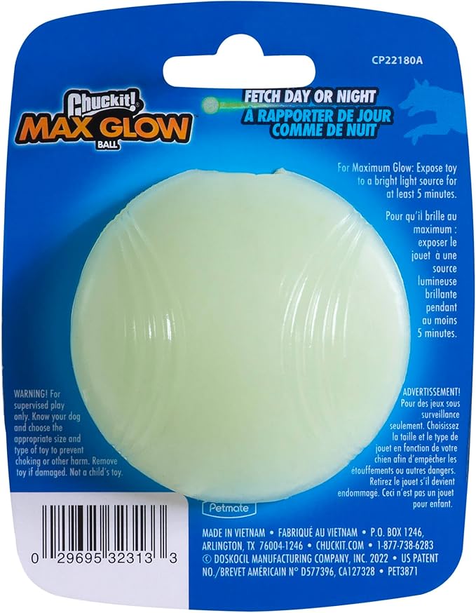 Chuckit! Glow in the Dark Bouncy Balls - Ball for Dogs, Chuckit Dog Toy, Max Glow Balls - Medium, 2.5 Inch, Pack of 1