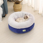 Cat Bed for Indoor Cats,Round Cat Bed for Small Pets,Washable Pet Bed with Non-Skid Bottom,Pet Bed for Puppy and Kitty,19 Inches,Navy