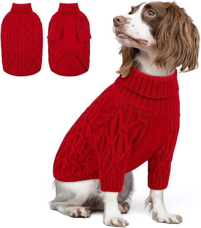 Queenmore Dog Sweaters for Large Dogs Girls Boys,Warm Pullover Extra Large Dog Sweater,Dogs Christmas Sweaters,Classic Turtleneck Thick Clothes for Extra Large Pets, Pitbull, Boxer(Red,XL)