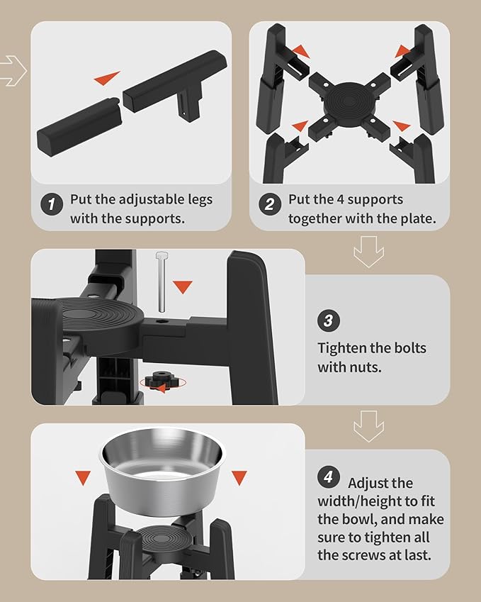CZPET Elevated Dog Bowl, Raised Dog Bowl Stand with 51oz Stainless Steel Bowl Large Capacity, Height and Size Adjustable & Anti-Slip Stand for Large Dogs