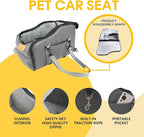 Multipurpose Console Dog Car Seat for Small Dogs & Cats， Portable Pet Carrier with Safety Tether & Storage Pockets (Black, Middle)