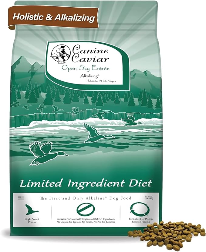Canine Caviar - Open Sky: Duck & Teff Alkaline Dry Dog Food, Limited Ingredients, Gluten-Free, Based on Science & Research, Veterinary Alternative Diet (11 Pound Bag)