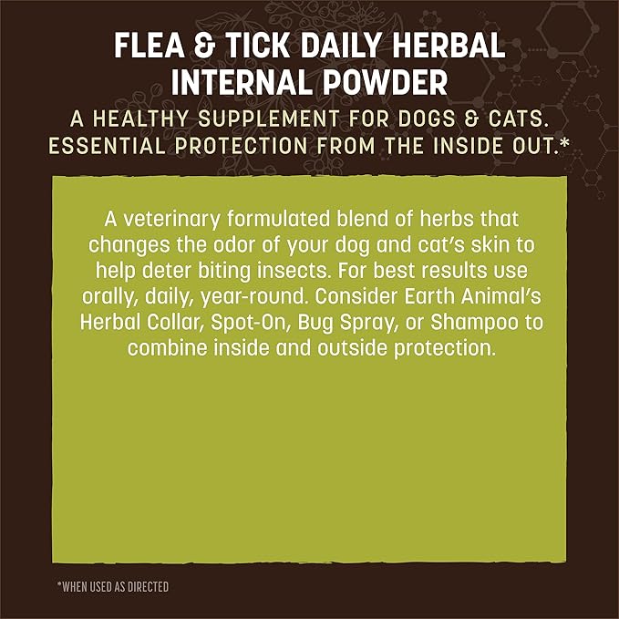 Earth Animal Apothecary Natural Flea & Tick - Daily Internal Herbal Powder Supplement for Dogs & Cats - 8 oz