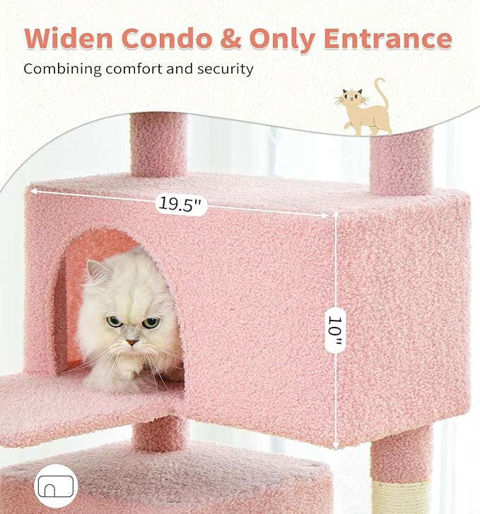 Made4Pets Cat Tree Tower 56" Cat Tower for Indoor Cats Kitten Tree Multi-Level Cat Tree with 2 Condo Furniture Activity Center with Scratching Posts Funny Toys (Pink Flower Blue)