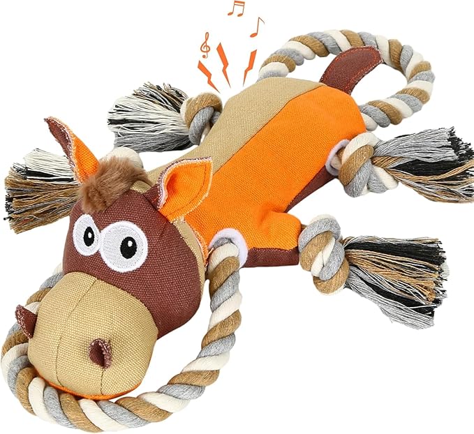 IOKHEIRA Dog Toys for Aggressive Chewers,Tough Indestructible Dog Toys,Squeaky Toys for Large Dogs, Chew Toys for Puppy Middle Big Pets-Donkey, Orange