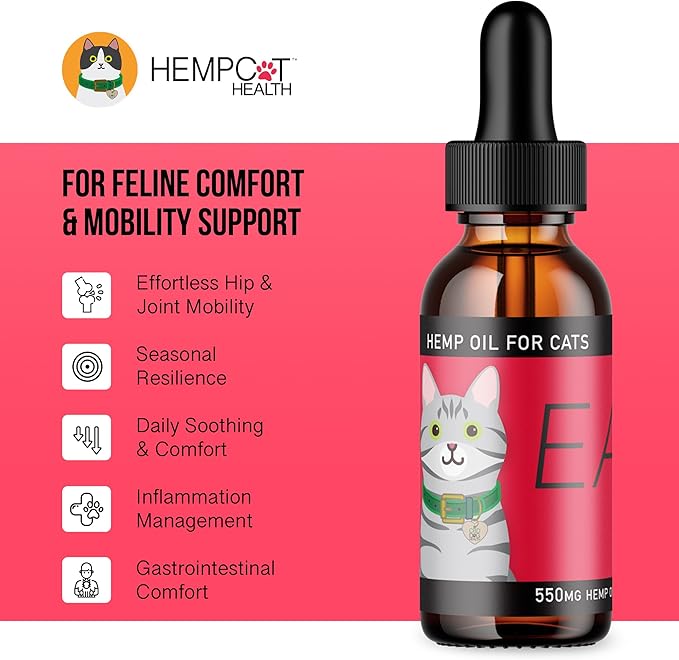Ease for Cats - Natural Cat Hemp Oil for Mobility & Joint Support - Senior Cat Wellness Drops for Hip & Joint Comfort