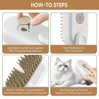 4-in-1 Steam Brush for Cats – Self-Cleaning Comb for Long and Short Hair Cats and Dogs, Steam Pet Brush for Hair Removal, Vibrating Message, Grooming & Relaxation (White)