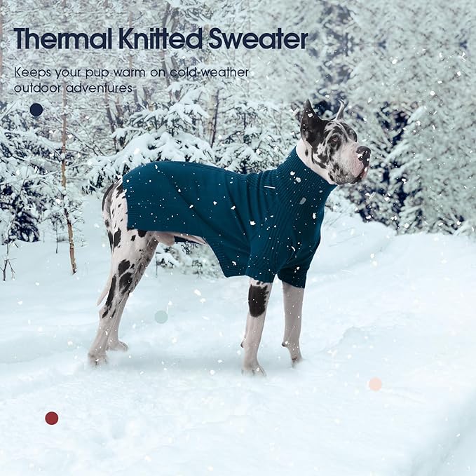 IECOii Dog Sweaters For Medium Dogs Girl Boy,Holiday Knit Doggy Sweatshirt with Sleeve,Turtleneck Thick Warm Dog Sweaters for Winter,Pullover Knitwear for French Bulldog,Boston Terrier(Peacock Blue,L)