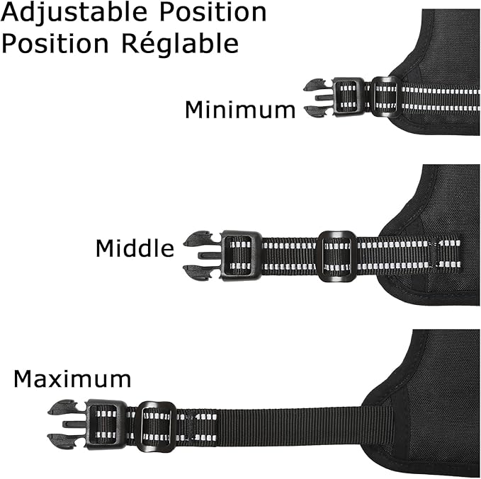 HEELE Dog Harness, No Pull Adjustable Padded Reflective Harness for Small Medium Large Dogs with Handle for Walking Training, Black, XL