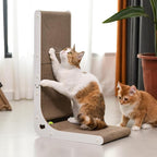 Cat Scratcher Cat Claw Board L-Shaped Vertical Simple and Durable Cat Claw Board Not Easy to Drop Scraps Belt Bell Ball Cat Scratching Board(White)