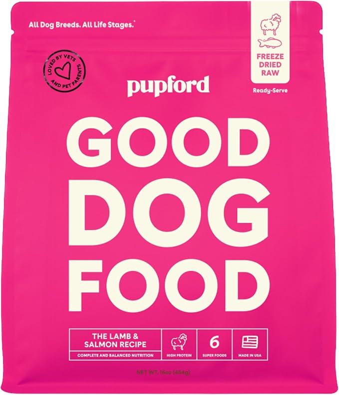 Pupford Good Dog Food, Freeze-Dried Raw, High-Protein, Superfood Ingredients, Vet-Approved, No Fillers or Artificial Additives (Lamb & Salmon Recipe, 16 oz)