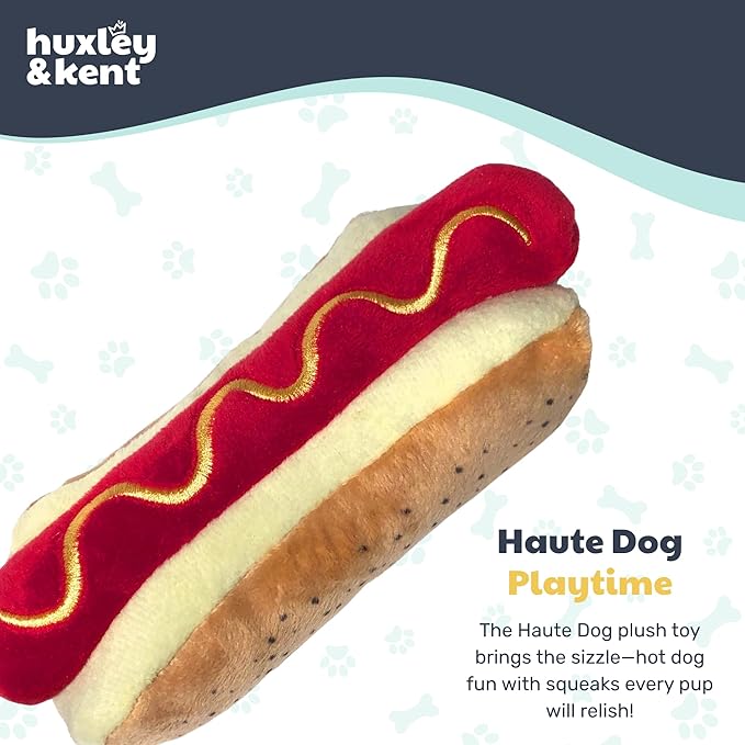 Huxley & Kent Funny Dog Toy w/Squeaker – Power Plush Squeaky Dog Toys for Small, Medium & Large Dogs – Soft Stuffed Animal for Indoor Play & Fetch - Haute Dog, Large