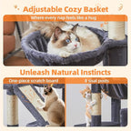 Taoqimiao Cat Tree 71-Inch, Cat Tower for Indoor Cats Large Adult, Multi-Level Large Cat Condo, 8 Sisal Scratching Posts, Metal Frame Cozy Hammock, Scratch Board, 2 Top Perches, Smoky Gray MS026LG