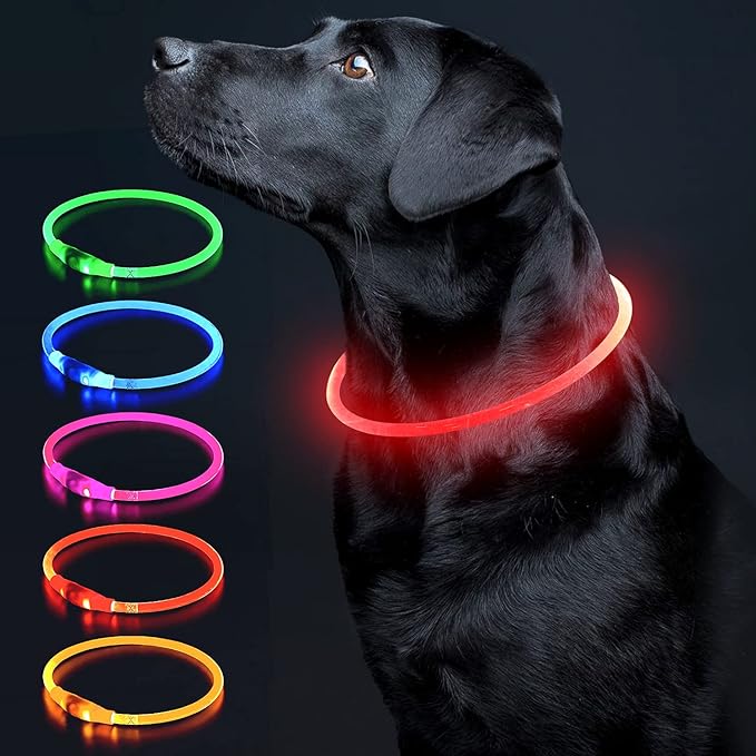 Colaseeme LED Dog Collar, Light Up Dog Collar 1 Count USB Rechargeable TPU Glow Safety Dog Necklace Light, Dog Lights for Small Medium Large Dogs, Please Do Not Use Fast Charging (Red)