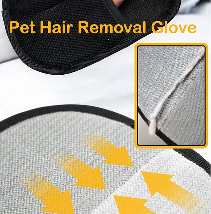 Pet Hair Remover Glove for Cats & Dogs, Electrostatic Pet Hair Removal Gloves, 2PC Upgrade Reusable Pet Hair Remover Glove, for Furniture, Carpet, Car Seat, Pet Grooming