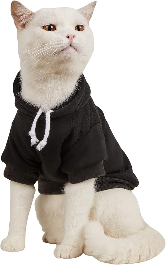 QWINEE Basic Dog Hoodie Sweatshirt Puppy Sweater Warm Cat Costumes Pet Clothes for Chihuahua Puppy Kitten Small Medium Dogs Black XX-Large
