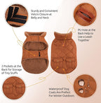 Queenmore Warm Puffer Dog Coat, Quilting Winter Jacket Ultra Thick Plush Lining with Storage Pockets (Brown, Small)