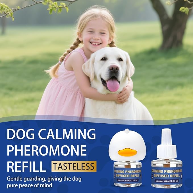 Dog Pheromone Calming Diffuser: Relaxing Pheromone for Dogs Relief Stress Anxiety Fighting Scratching Barking, Dog Calming Pheromone Diffuser Kit with 1 Plug in Diffuser+2 Refill 48ml (3in1)