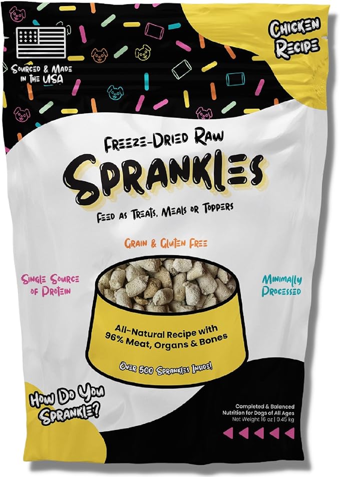 Freeze Dried Dog Food for Small & Large Dogs, 16 Oz (500+Pieces) Chicken Dog Food Toppers for Picky Eaters, USA Made- Grain Free & All Natural Freeze Dried Treats Made with 96% Meat Organs