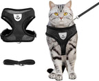 shudyear Summer cat Chest Harness and Leash, Anti-Escape Adjustable Soft mesh cat Leash and Chest Harness Set for All Types of Cats cat Vests (Size M,Black)