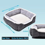 Dog Beds for Small Dogs, Cute Cat Beds for Indoor Cats, Super Soft Washable Cat Bed with Anti-Slip & Water-Resistant Bottom, Luxury Durable Kitten Bed and Puppy Bed, Square Grey Animal Pet Beds