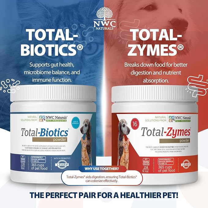 NWC Naturals Twin Pack - Probiotics and Digestive Enzymes for dogs and cats one Total-Zymes and one Total-Biotics 8-Ounce