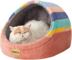 Jiupety Cute Cat Beds for Indoor Cats, Cat Cave Bed and Kitten Bed, Hideway Cat House and Cat Tent with Anti-Slip Bottom, Washable Removable Cushion, M(16"x16"x13"), Rainbow.