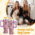Dachshund Gifts for Women Dog Lovers 40 oz Floral Weiner Dog Tumblers with Handle and Straw, Stainless Steel Vacuum Insulated Travel Coffee Mug Cup Water Bottle