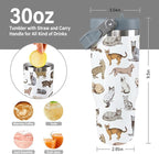 Cat Tumbler With Lid and Straw - 30oz Stainless Steel Cute Water Bottle Cup - Funny Gifts for Women