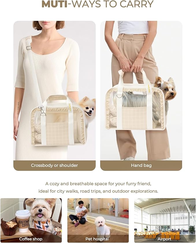 Pet Carrier for Medium Cats, Dog Carrier with Soft-Sided Cat Carriers, Breathable Mesh for Small/Medium Cats Dogs Puppies (Up to 13lbs), Foldable with Safety Buckle for Travel - Beige