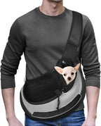 YUDODO Pet Sling Carrier for Small Dogs & Cats – Hands-Free Puppy Carrier with Safety Hook, Large Zipper Pocket, Soft Breathable Mesh, Adjustable Strap & Reflective Strip (Gray 3.0 M)