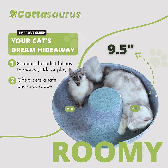 Cattasaurus Peekaboo Cat Cave, Extra Spacious for Multiple & Large Cats 12+ lbs, Scratch Detachable Beds for Indoor Cats, Washable Tunnel Bed, Comfy Cat Donut Tunnel (Light Gray+Dark Gray, Jumbo)