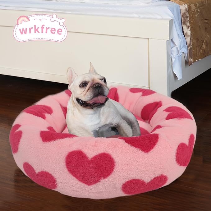 Dog Beds for Small Dogs Pink Princess Round Calming Anti Anxiety Doggie Bed Small Cute Puppy Bed 23 Inch
