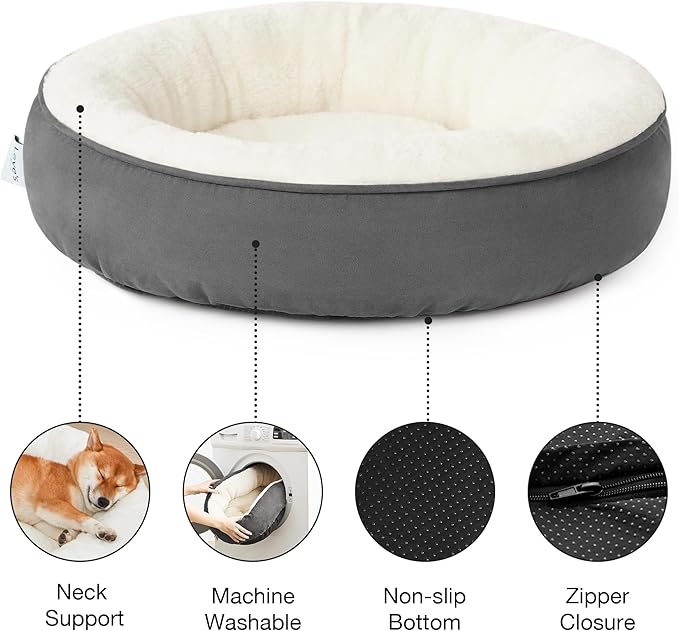Love's cabin Round Donut Cat and Dog Cushion Bed, 30in Pet Bed for Medium or Large Dogs, Anti-Slip & Water-Resistant Bottom, Soft Durable Fabric Pet beds, Washable Calming Cat & Dog Bed Dark Grey