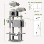 Globlazer Cat Tree Tower, 76-Inch Extra Tall Multi-Level Cat Furniture with Cozy Condos, Hammock and Perches for Adult Cats, Perfect for Climbing, Scratching, and Play, F76, Light Grey