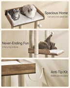 FourFurPets 43.7" Cat Tree, Modern Cat Tree Tower, Cat Tower for Indoor Cats Large Adult, Cat Condo with Scratching Post, Large Perch and Removable Pads, Greige