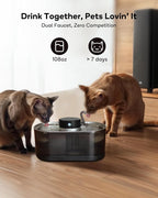 Cat Water Fountain Cordless, 108oz/3.2L Wireless Cat Fountains for Drinking, Pet Water Fountains for Cats Indoor, Automatic Cat Water Dispenser Battery Operated Rechargeable, Stainless Steel Black