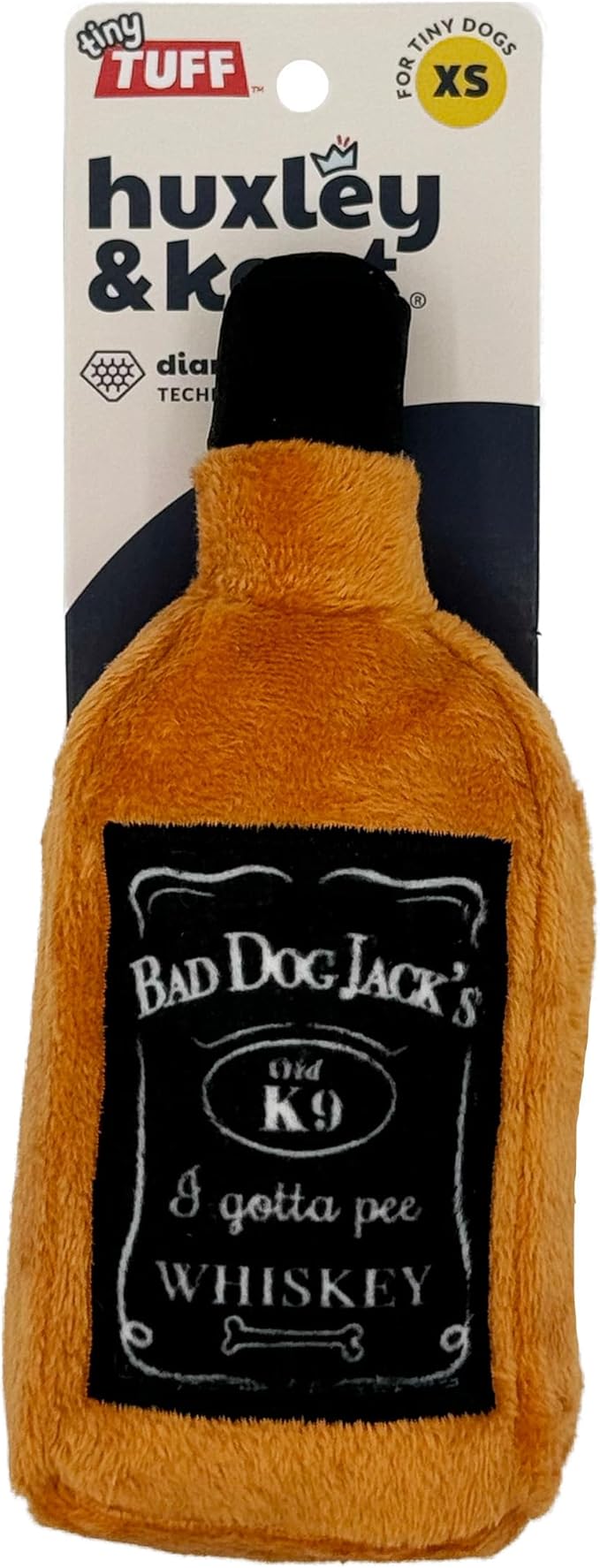 Huxley & Kent Funny Dog Toy w/Squeaker – Power Plush Squeaky Dog Toys for Small Dogs – Durable Small Stuffed Animal for Indoor Play & Fetch - Tiny Tuff Bad Dog Jack's Whiskey