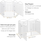 BHG Metal No-Assembly Freestanding Dog Gate with Door Walk Through, Extra Wide 144", Extra Tall 32" Pet Gate, Accordion Puppy Folding Playpen Dog Fence for Indoor & Outdoor, with 2PCS Support - White