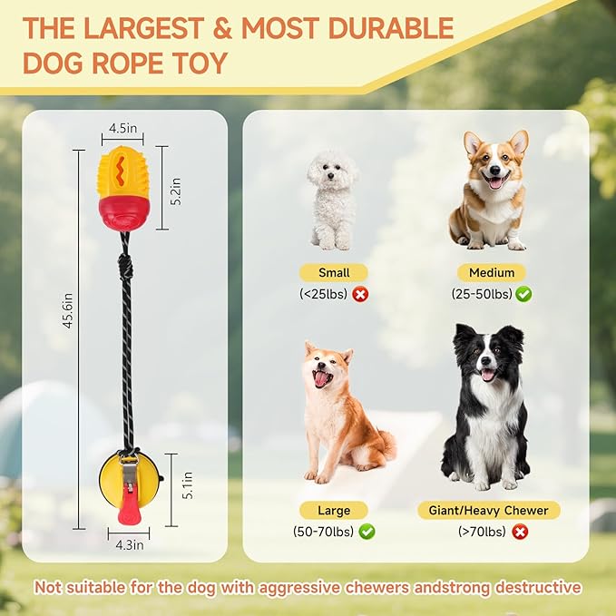 Interactive Dog Toys Tug of War,Dog Puzzle Toy Squeaky for Medium Large Breed Mental Stimulation,Indestructible Food Dispensing Dog Toy to Keep Busy,Red Yellow