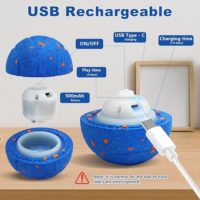 Magicorange Interactive Dog Toys,Automatic Rolling Dog Ball Toys,Dogs Rolling Effect Tennis Balls Herding Balls for Puppy/Small/Medium/Large Dogs (Blue)