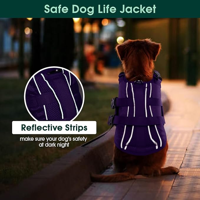 Kuoser Dog Life Jacket High Flotation, Reflective Dogs Life Vest for Swimming Boating, Adjustable Small Medium Large Dog lifejacket, Lightweight Dogs Life Preserver Rescue Handle Spring Summer Pool