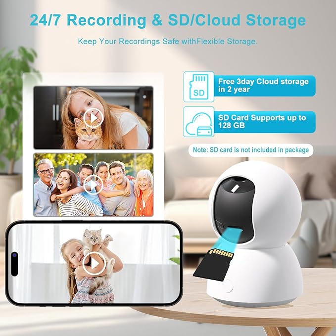 Indoor Security Camera 2K, 5G/2.4G WiFi Camera for Home Security with Auto Tracking, Pan/Tilt, Human/Pet Detection, SD&Cloud Storage, Baby Monitor Pet Camera with Phone APP, Night Vision, 2-Way Audio