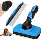 3PCS Dog Grooming Kit - Deshedding Brush, Slicker Brush, Bath Brush and Comb for Pet Supplies (Blue Black)